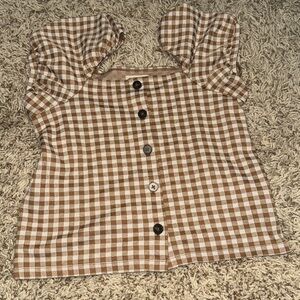 Madewell Gingham Square Neck Puff sleeve Top